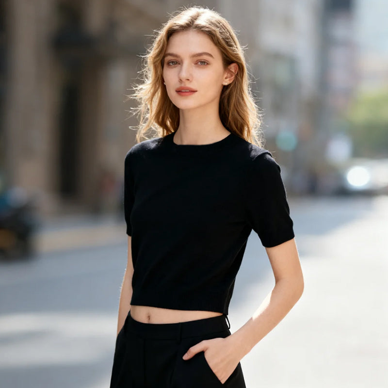 Everyday Comfort Crop T-Shirt – Black & Yellow